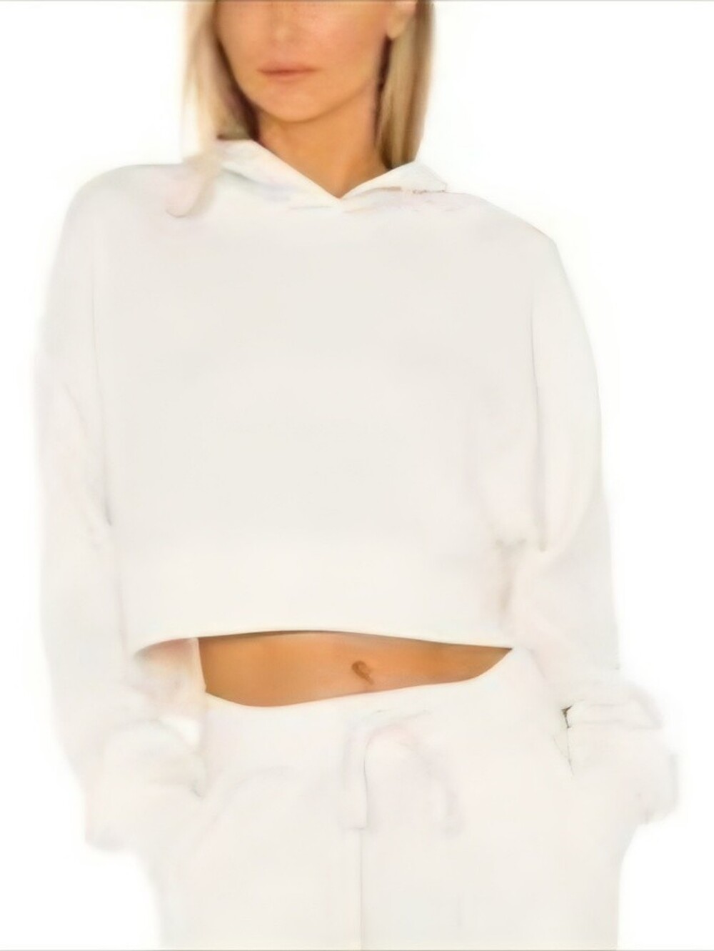 Alo Yoga Muse Cropped Ribbed Hoodie in Ivory sz XS